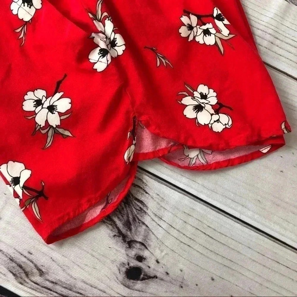 Primark Red Floral Rayon Shorts Tie Waist 6 - Picture 6 of 12